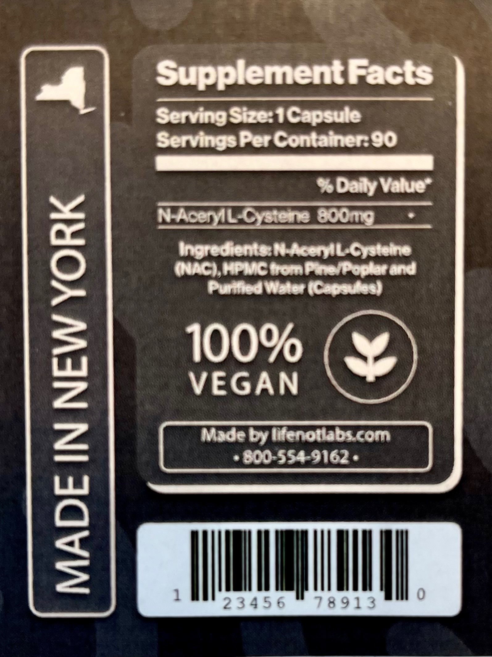 N-acetyl cysteine Nutri facts for our 90 count bottle of our N-acetyl cysteine (NAC)